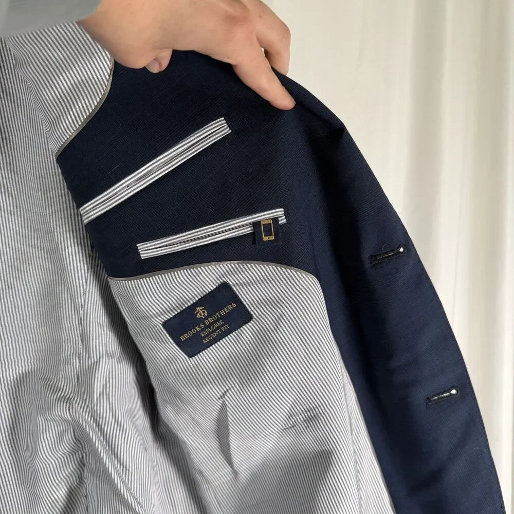 Brooks Brothers Wool Blend Blazer Men's 44L Blue Explorer Regent Fit 2 Button Fr